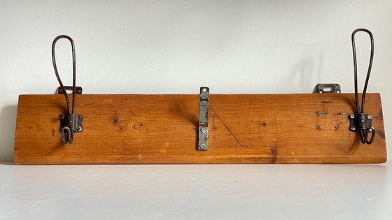 Image 1 of Vintage Wooden and Steel School Coat Rack