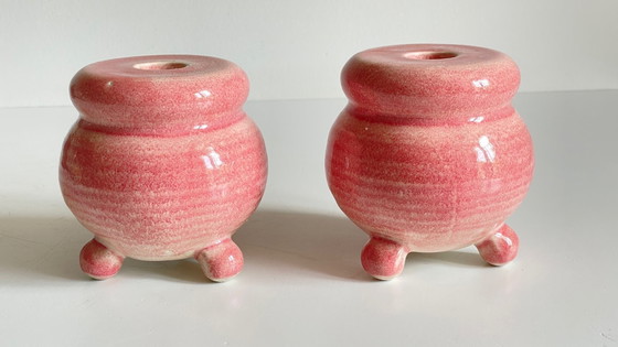 Image 1 of Pair of Pink Ceramic Candle Holders