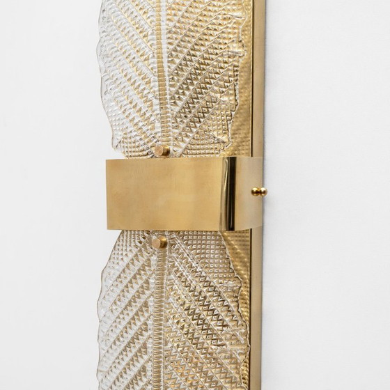 Image 1 of Paire d'appliques murales en verre de Murano et laiton « Graniglia » en forme de feuille