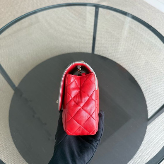 Image 1 of Chanel Seasonal Flap - Two Tone Quilted Lambskin Red Grey Golden Hardware Series 23