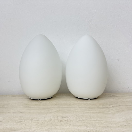 Set of 2 Vintage Egg Shaped Opaline Glass Table Lamps, 1970s