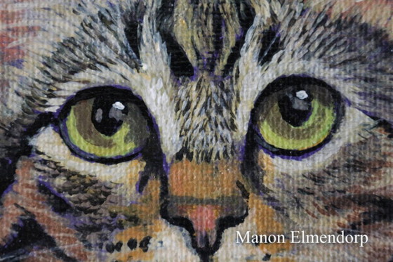Image 1 of Retrato original de gato pintado a mano, 18 x 13 cm. Obra de arte.