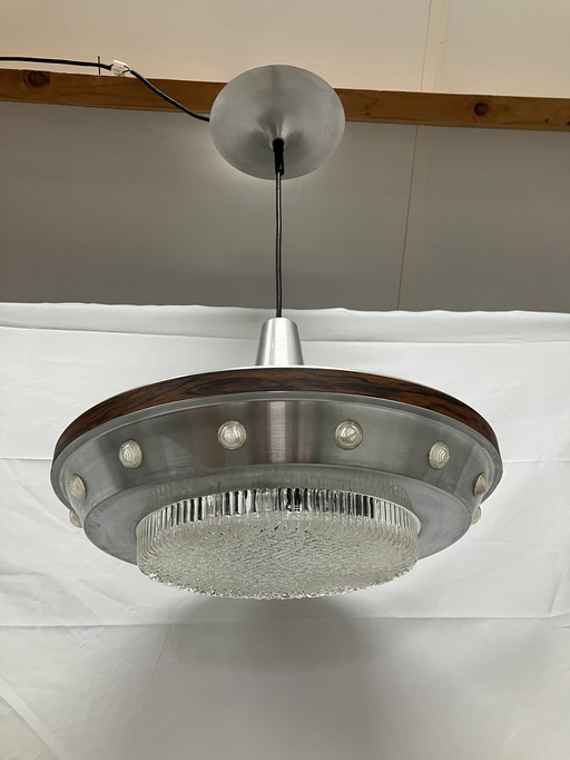 Vintage space age ufo hanglamp geborsteld aluminium