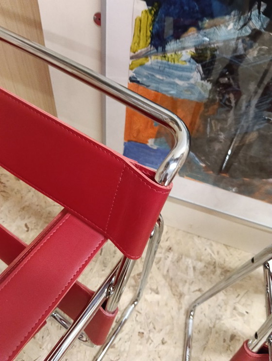 Image 1 of KNOLL Studio Set van 2 WASSILY B3 fauteuils (NIEUW) in rood leer