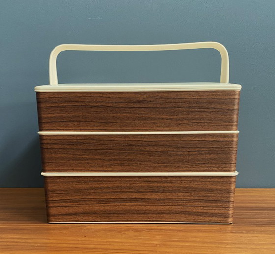 Image 1 of 1970s plastic brown sewing box in original box