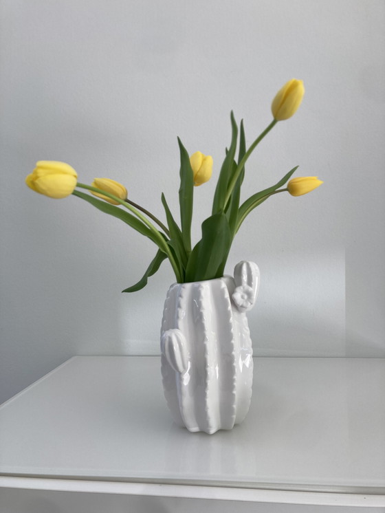 Image 1 of Vaso di cactus in ceramica bianca