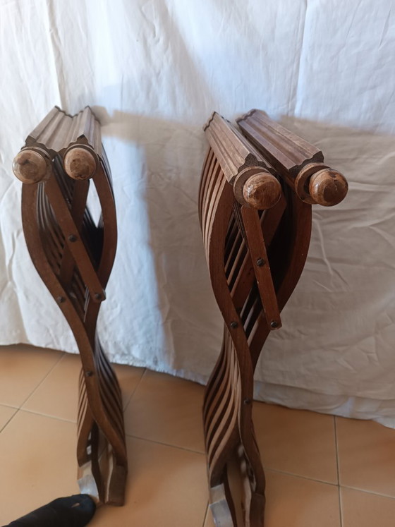 Pair of Savonarola chairs 50s (Italy), Folding chairs, Wood, Brown, Barok (photo 15 of 15)