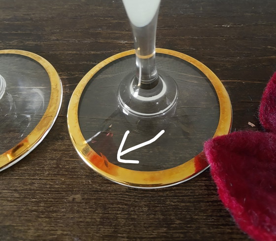 Image 1 of Set vintage kristallen Janus champagneglazen flutes met bladgoud