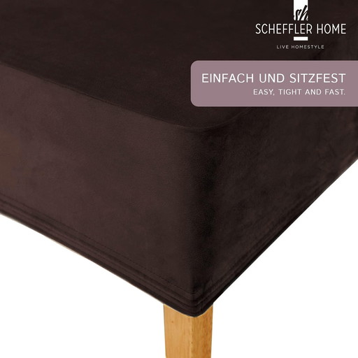 SCHEFFLER-Home Uitschuifbare chaise " Puma Velvet " / Lot de 4 / Marron/Housses de siège élastiques en Velours/Housses de