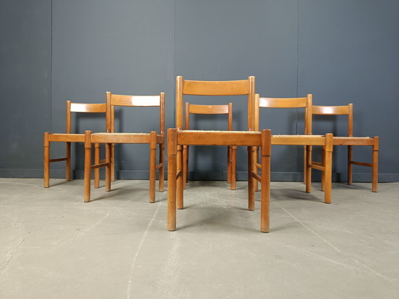 Image 1 of Italienische Esszimmerstühle aus Korbgeflecht, 1970er Jahre