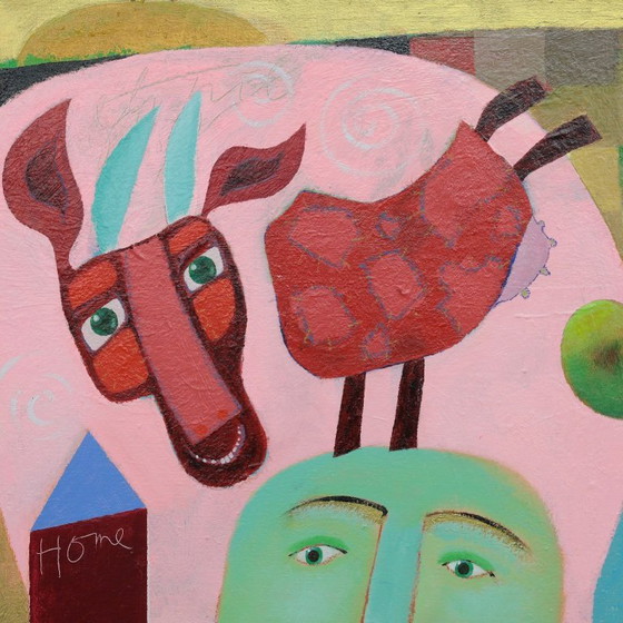 Image 1 of Scène familiale poétique avec cheval, peinture de Wouter Stips, Pays-Bas, 2006