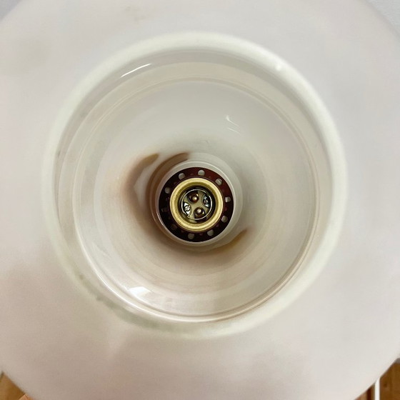 Image 1 of Vintage glazen hanglamp, rode band, jaren 60/70 MCM