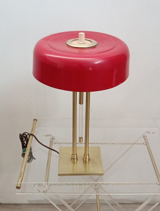 Perforated brass and metal table lamp, 1954
