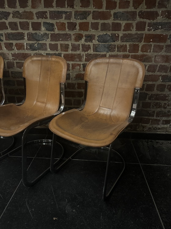6x Sedie da pranzo vintage Willy Rizzo per Cidue, colore cognac – Leather, Metal (photo 3 of 6)