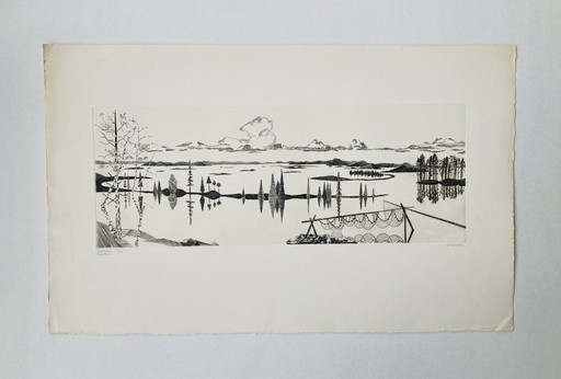 Yves Tregan – Radierung im Vintage-Stil – Abstrakte Landschaft