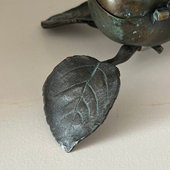 Image 1 of Vintage bronze box apple with branch and leaf, ca 1950