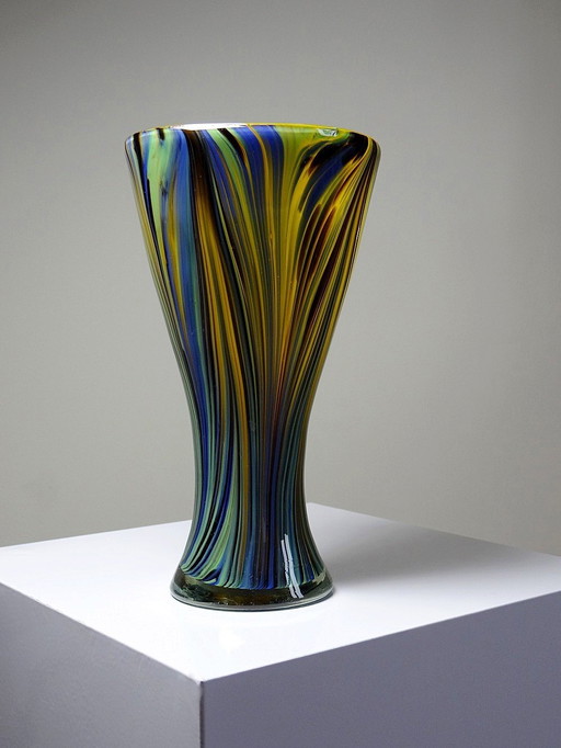 Vase Missoni Murano "Peacock Feather" Multicolore Années 70-80