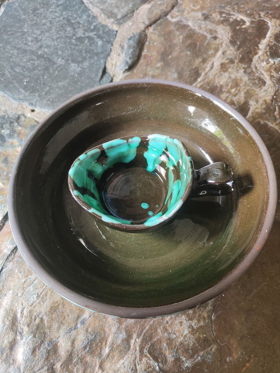 Vintage studio ceramics with turquoise drip glaze, Bowls, Brown (photo 5 of 7)