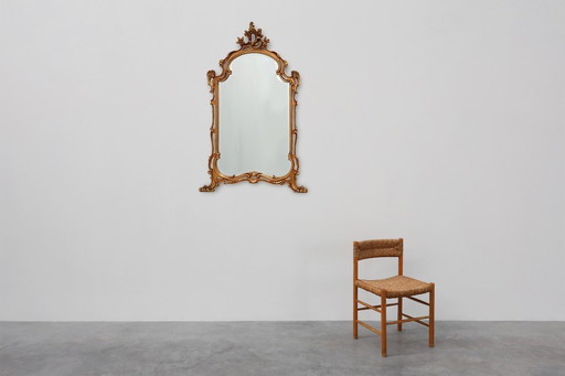 Large 20th century Baroque gilt wooden mirror in Louis XV style