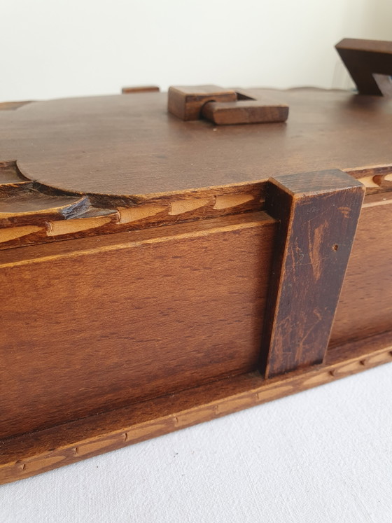 Oude Houten Doos Art Deco / Franse Volkskunst Rond 1920 – Decoratieve objecten, Wood (photo 5 of 10)