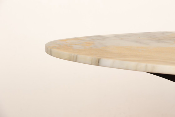 Image 1 of Oval coffee table in Carrara marble and rosewood by Hugues Poignant 1960.