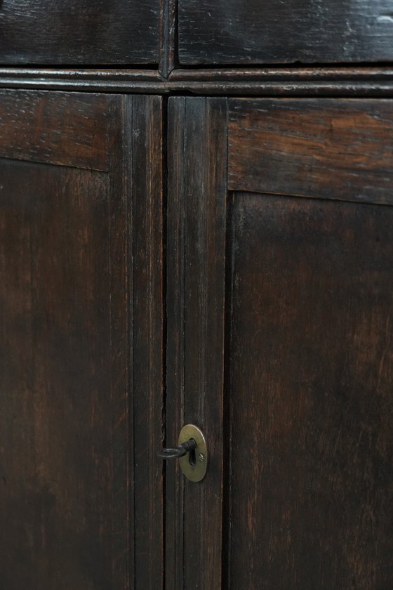 Image 1 of Rare English antique 2-door cabinet from the early 18th century with ball feet