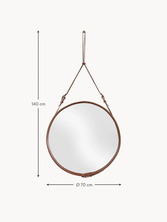Image 1 of Gubi mirror brown leather Ø70