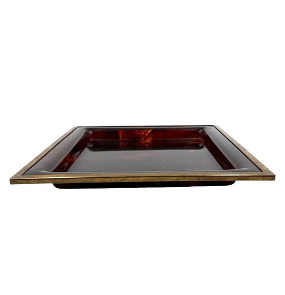 Vassoio in lucite marrone Hollywood Regency, Italia anni '70, Oggetti decorativi, Plastica, Ottone, Vintage (foto 6 di 12)