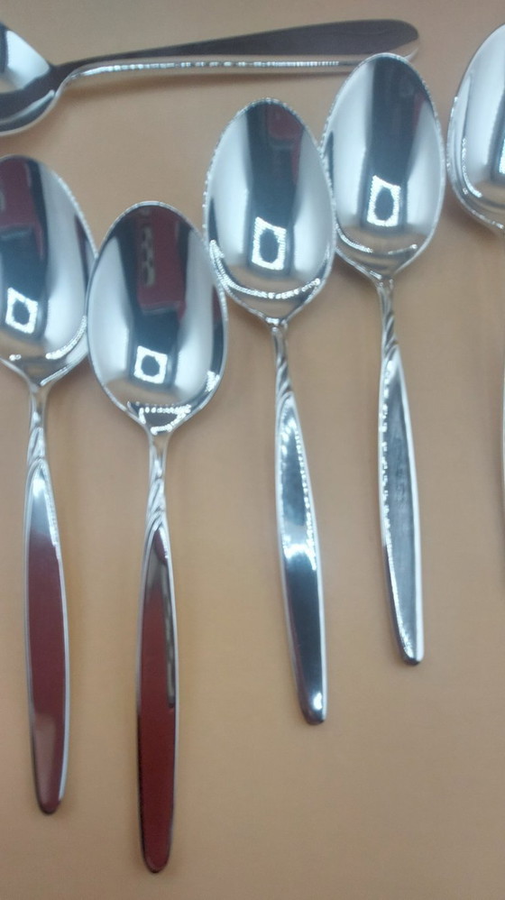 Image 1 of Setje verzilverde theelepeltjes in houten doosje