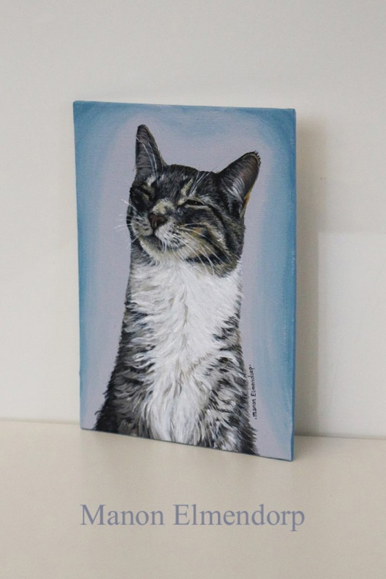 Image 1 of Original Hand-painted Cat Portrait 18 x 13 cm Art