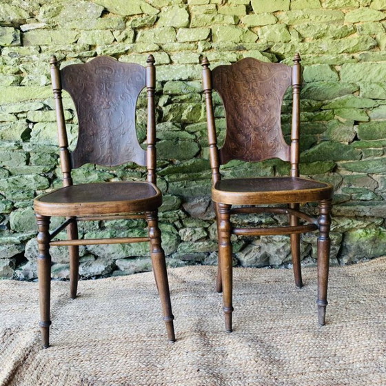 Image 1 of Pair of 2 chairs with relief pattern