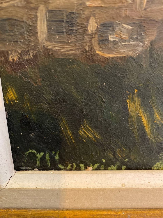 Oil on wood, Italianate park with columnar temple, circa , gilded frame, 47 x 37 cm – Paintings & Drawings (photo 4 of 8)