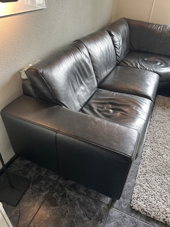 Image 1 of Black leather Topform lounge corner sofa