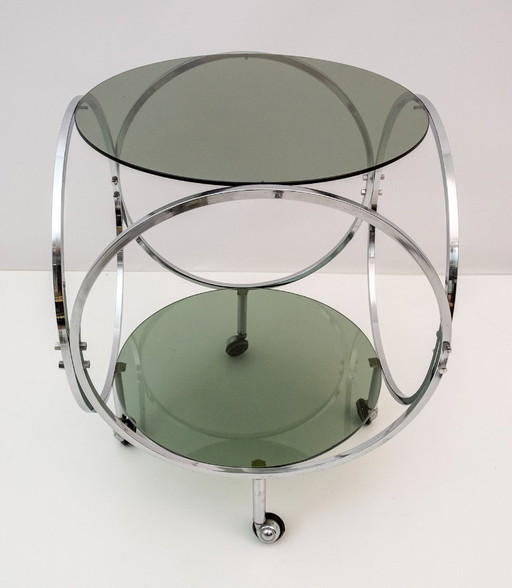 Space Age Vintage Steel and Smoked Glass Coffee Table, 1970s