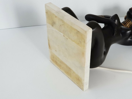 Image 1 of 1950s Vintage African Rockabilly Table Lamp, Ceramic & Marble