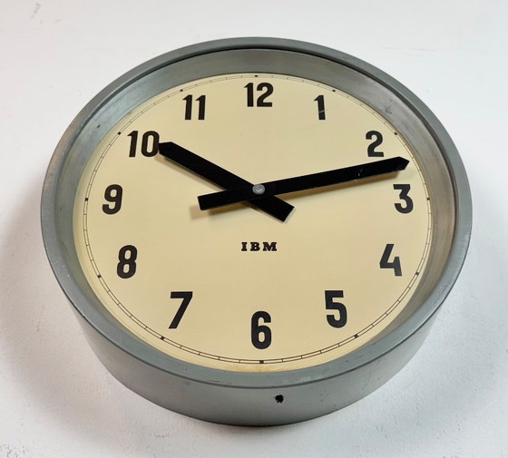 Image 1 of Grey Industrial Factory Wall Clock from IBM, 1950s