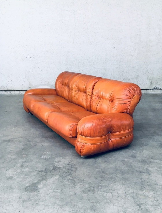 Image 1 of 1970's Midcentury Modern Italian Design by Adriano Piazzesi Leather 3 Seat Sofa