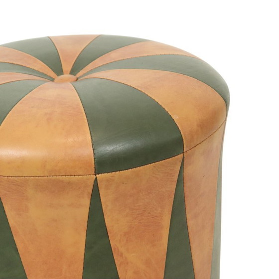 Image 1 of Vintage Pouf Green Brown Skai