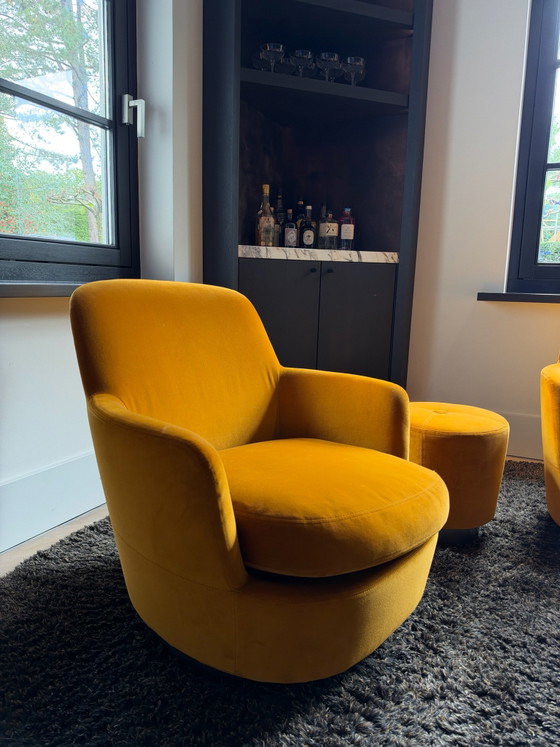 Minotti Jacques fauteuils pivotants + pouf, Chaises pivotantes, Textile, Velours, Jaune (photo 5 sur 5)