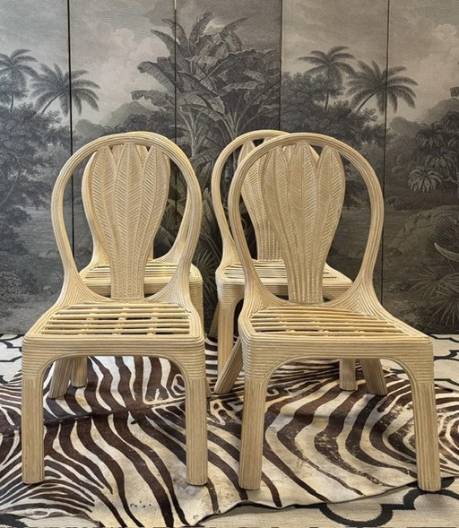 4 VIVAI DEL SUD ROTAN BAMBOE EETKAMER STOELEN 