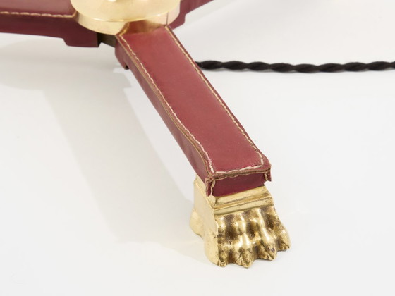 Image 1 of Jacques Adnet Piqué Sellier Stehlampe aus rotem Leder und Messing, 1950