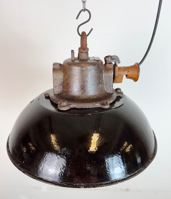 Image 1 of Lampada a sospensione industriale a gabbia in ghisa e smalto nero, anni '60
