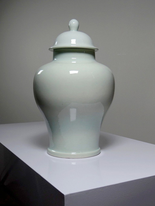 Large Chinese Celadon Glazed Ceramic Vase