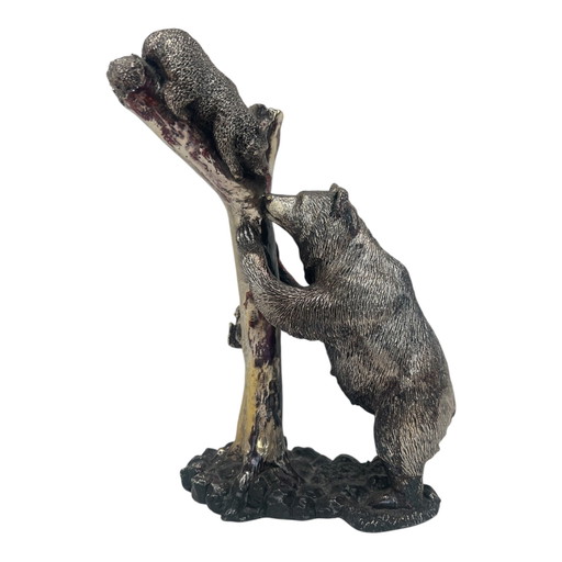 Scultura Zanfeld in argento sterling 999 raffigurante un'orsa con il suo cucciolo.
