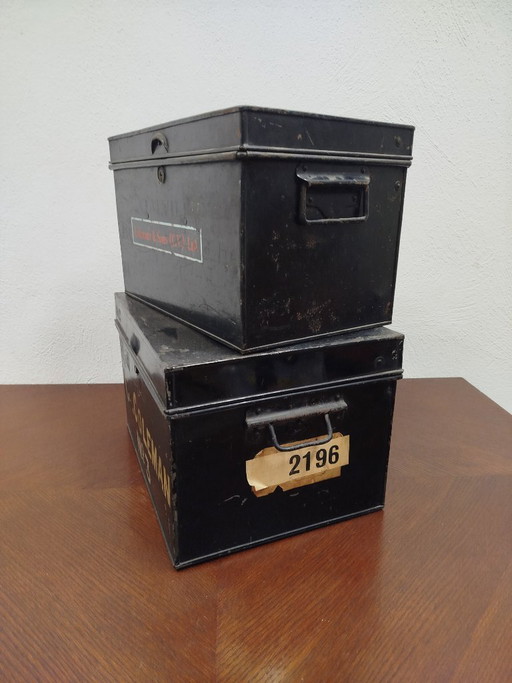 Beautiful set of antique British industrial document boxes / deed boxes – decoratieve objecten, Metal (photo 2 of 9)