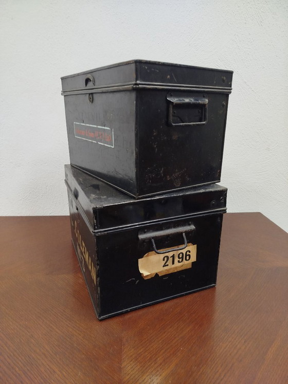 Beautiful set of antique British industrial document boxes / deed boxes – Decorative Objects, Metal (photo 2 of 9)