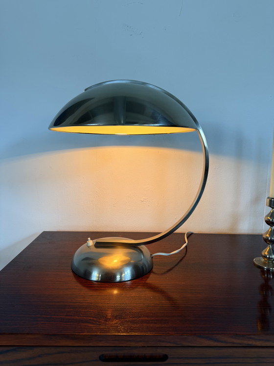 Image 1 of Vintage Chrome Art Deco Table Lamp, Hillebrand Style ‘70s