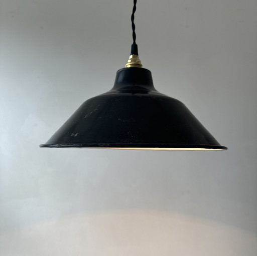 Antieke geëmailleerde industriële hanglamp 30 cm