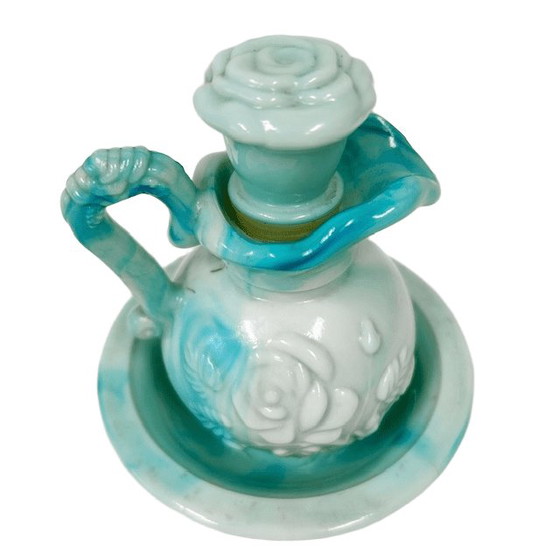 Image 1 of Set da toeletta vintage Avon con brocca e ciotola in vetro opalino blu-verde, anni '70