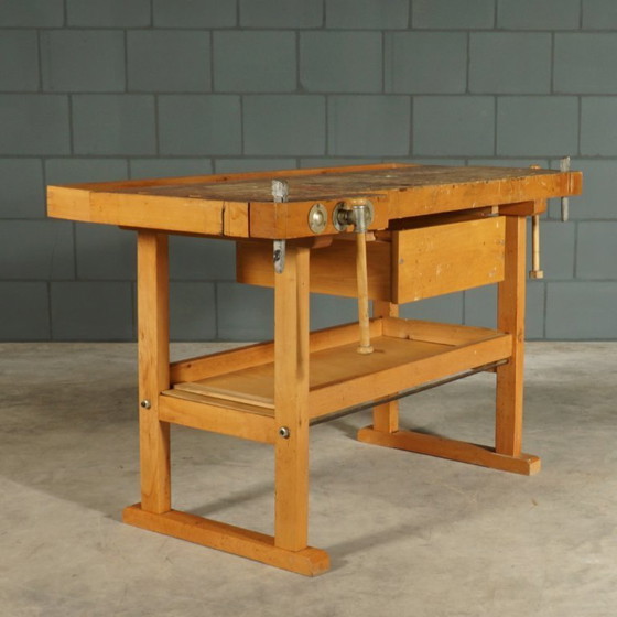Image 1 of Vintage robust wooden workbench – 1960s/70s